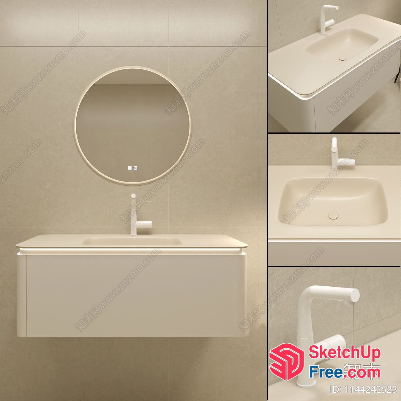 Modern Bathroom Sink And Mirror In Creamy White 3D SketchUp File