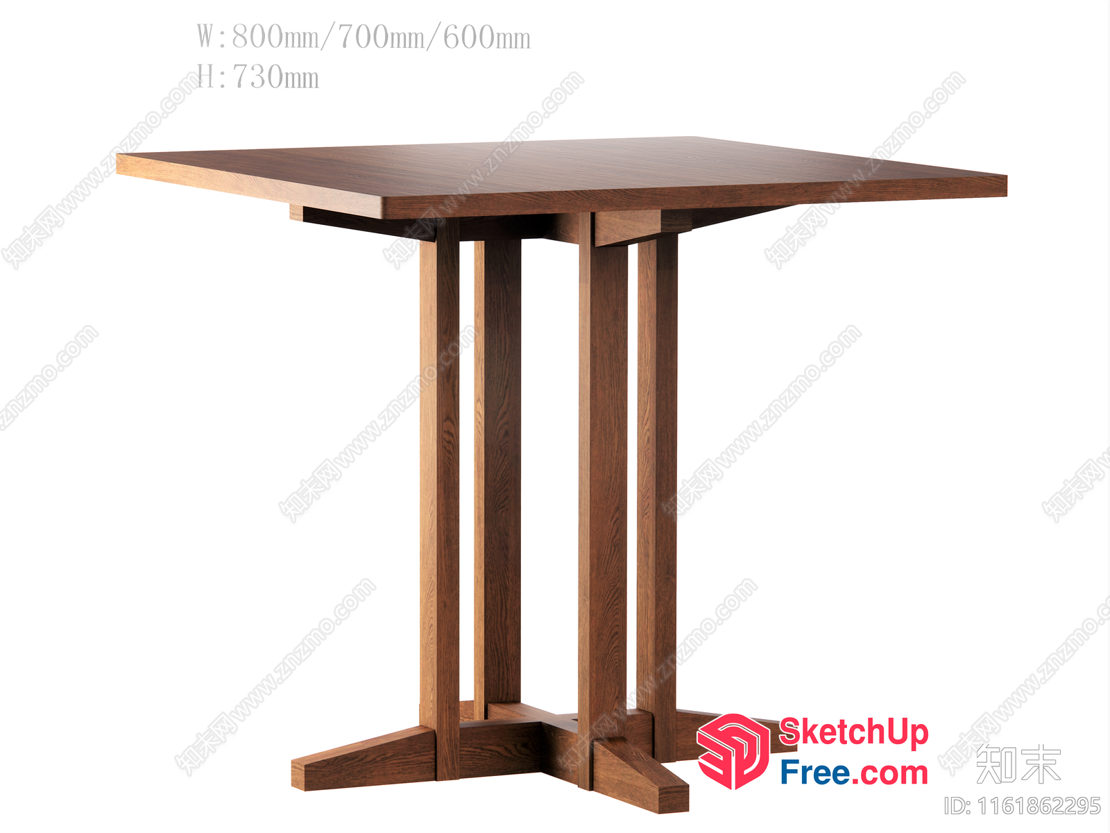 Wooden Table With A Square Top And Four Legs 3D SketchUp File