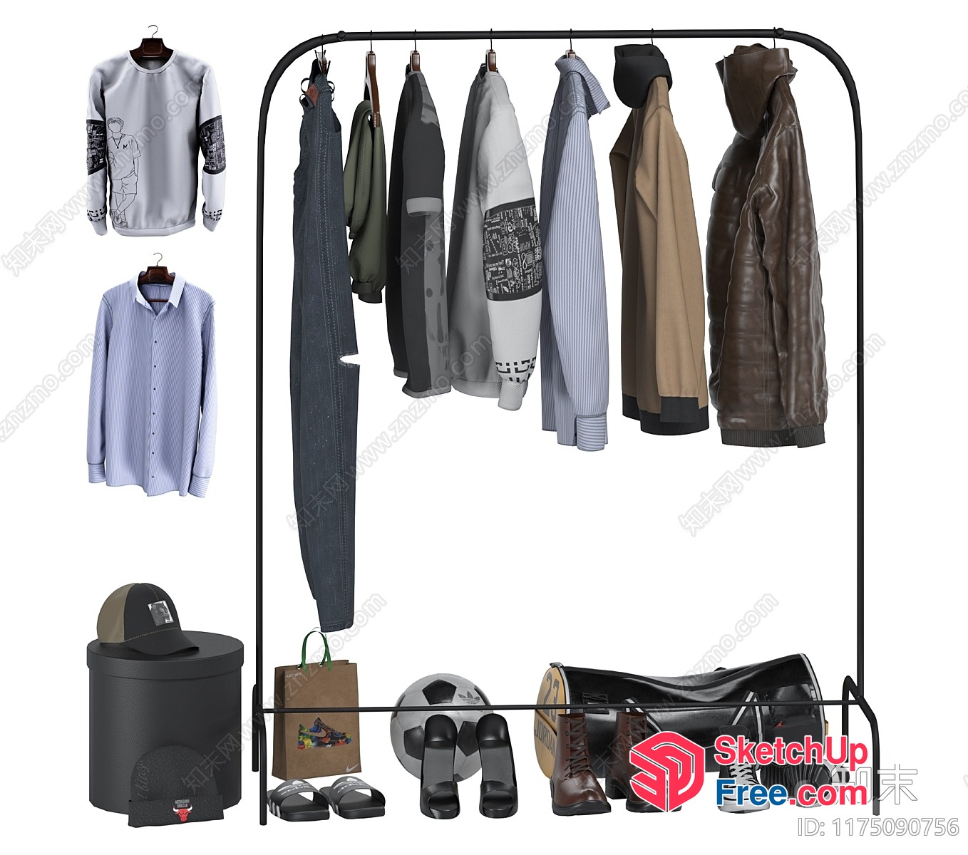 3D Rendering Of Clothing And Accessories On A Rack 3D SketchUp File