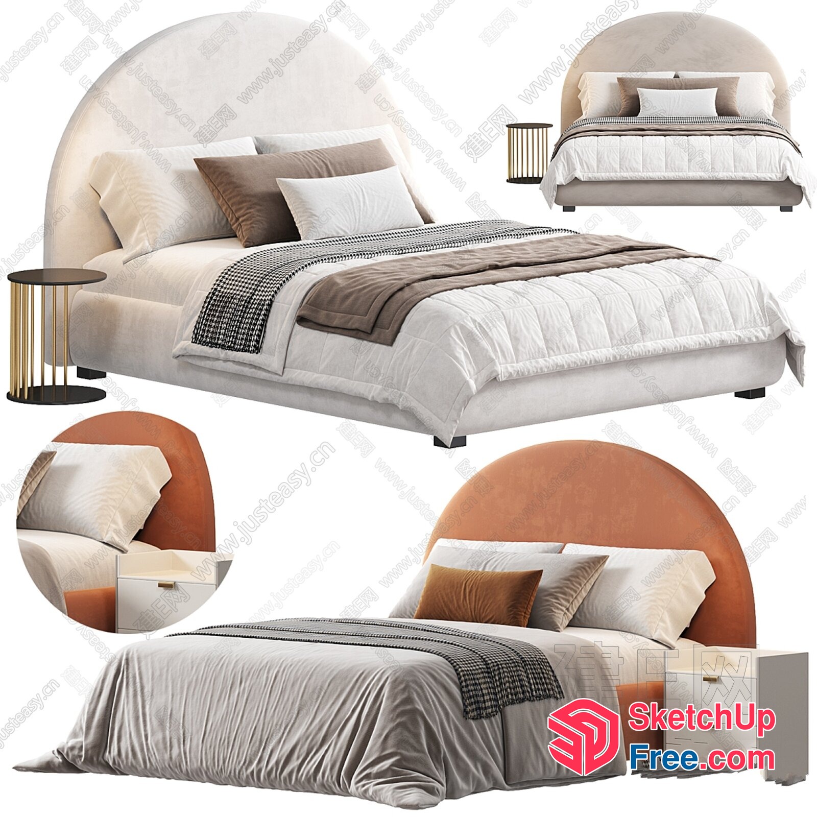 Modern Bed Designs With Pillows And Bedside Table 3D SketchUp File