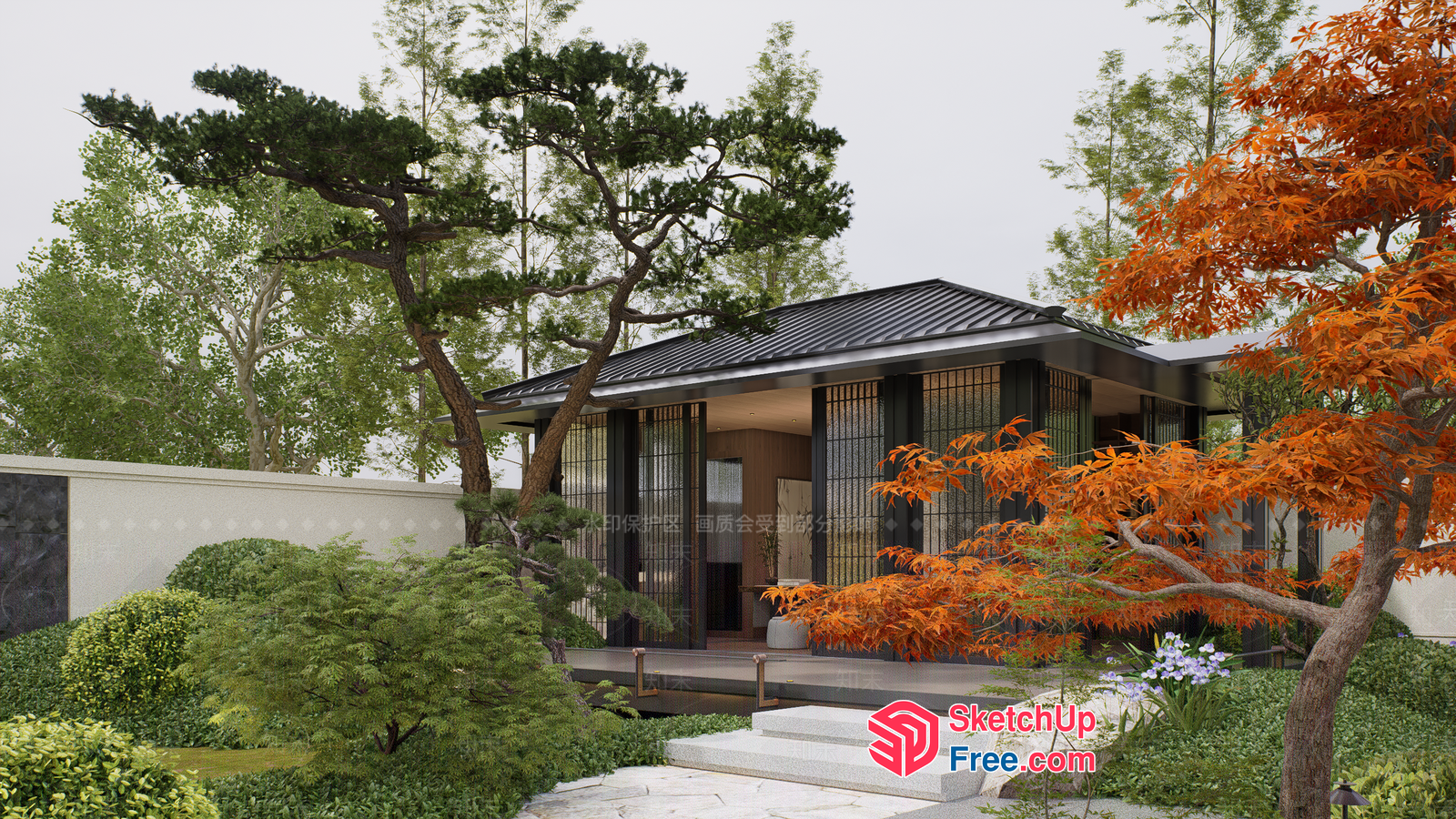Elegant Japanese-Style Home With Serene Courtyard 3D SketchUp File
