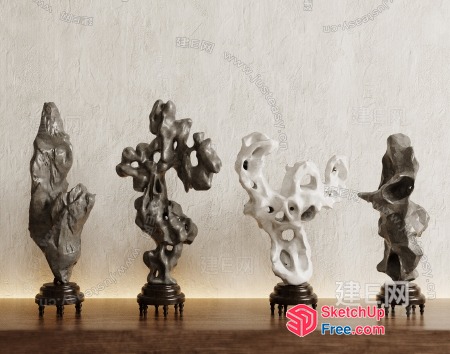 Unique Abstract Sculptures On Wooden Base 3D SketchUp File