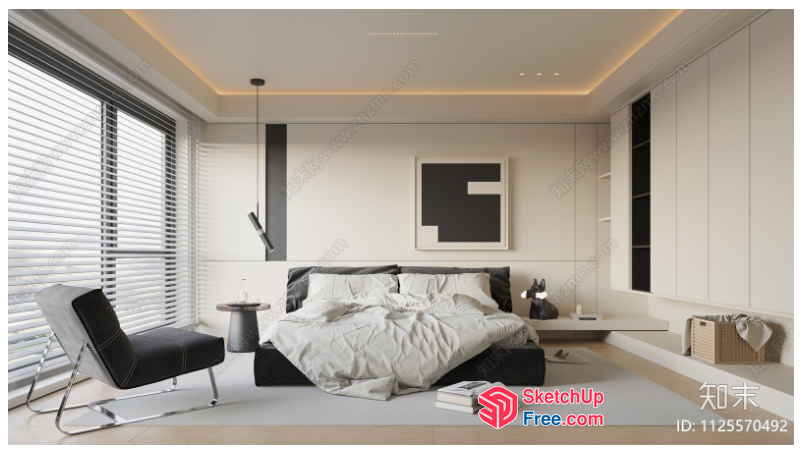 Minimalist Black And White Bedroom With Modern Furniture 3D SketchUp File