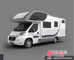 White And Blue Camper Van With Opened Awning 3D SketchUp File