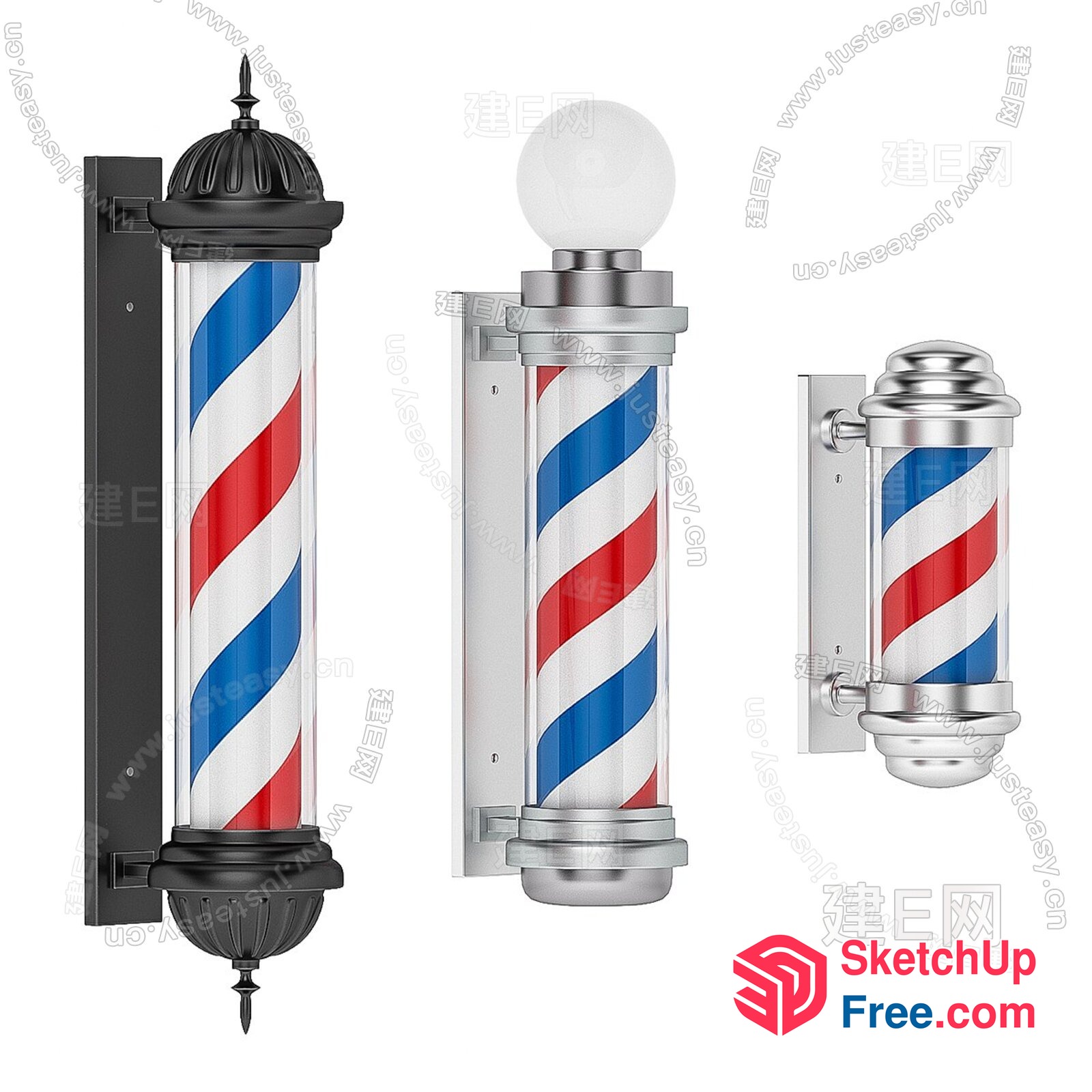 Classic American Barber Shop Decorative Pillars 3D SketchUp File