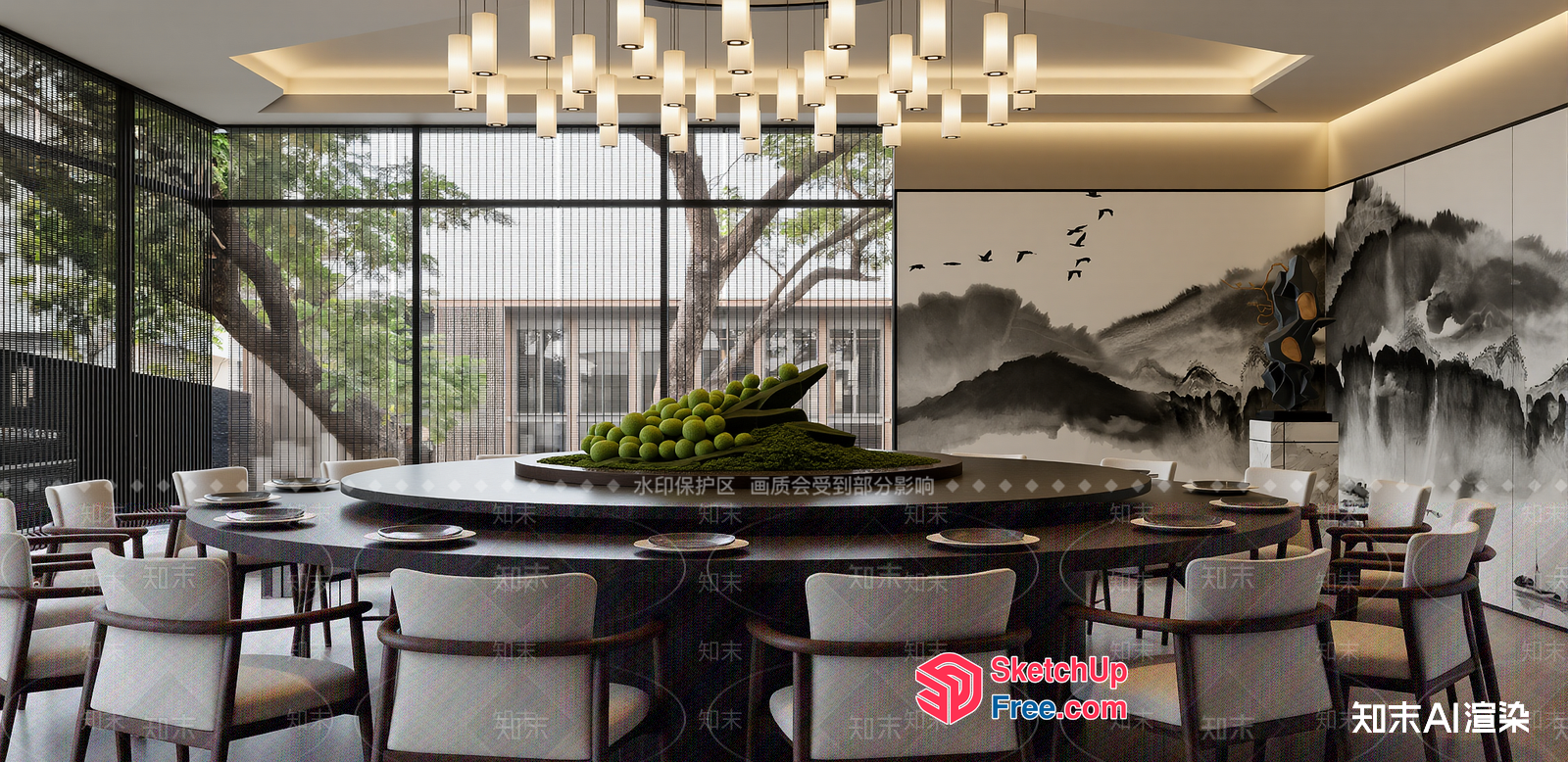 Elegant Modern Asian-Inspired Dining Room 3D SketchUp File
