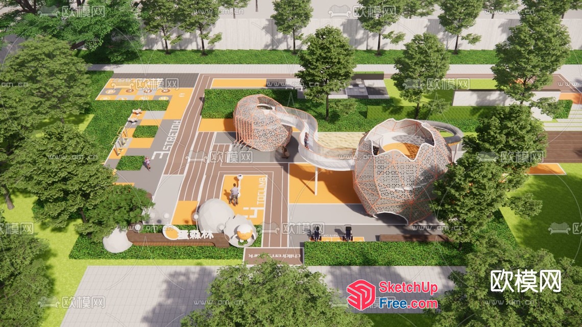 Futuristic Park Design With Unique Architecture 3D SketchUp File