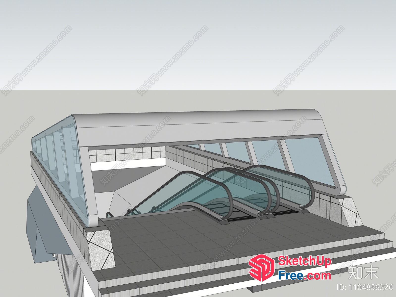Modern Glass And Metal Stairwell With Escalators 3D SketchUp File