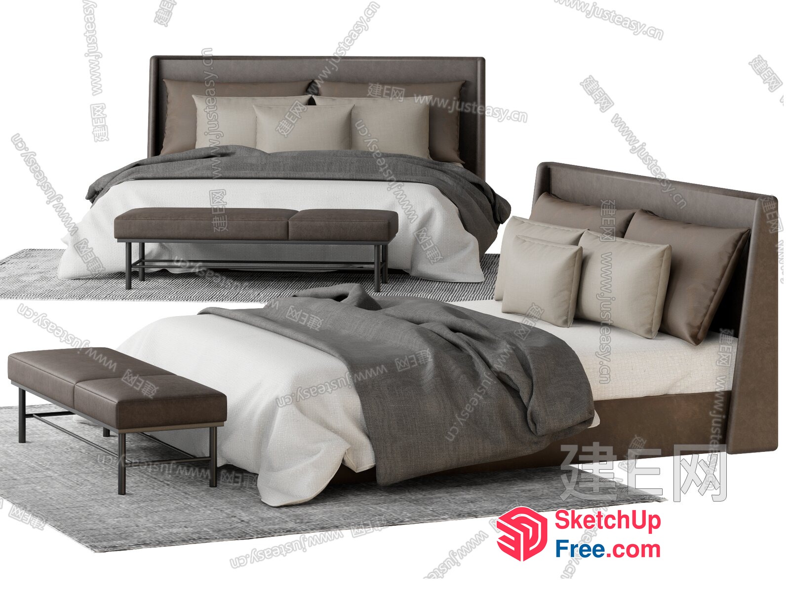 Modern Bedroom With Brown And White Bedding 3D SketchUp File