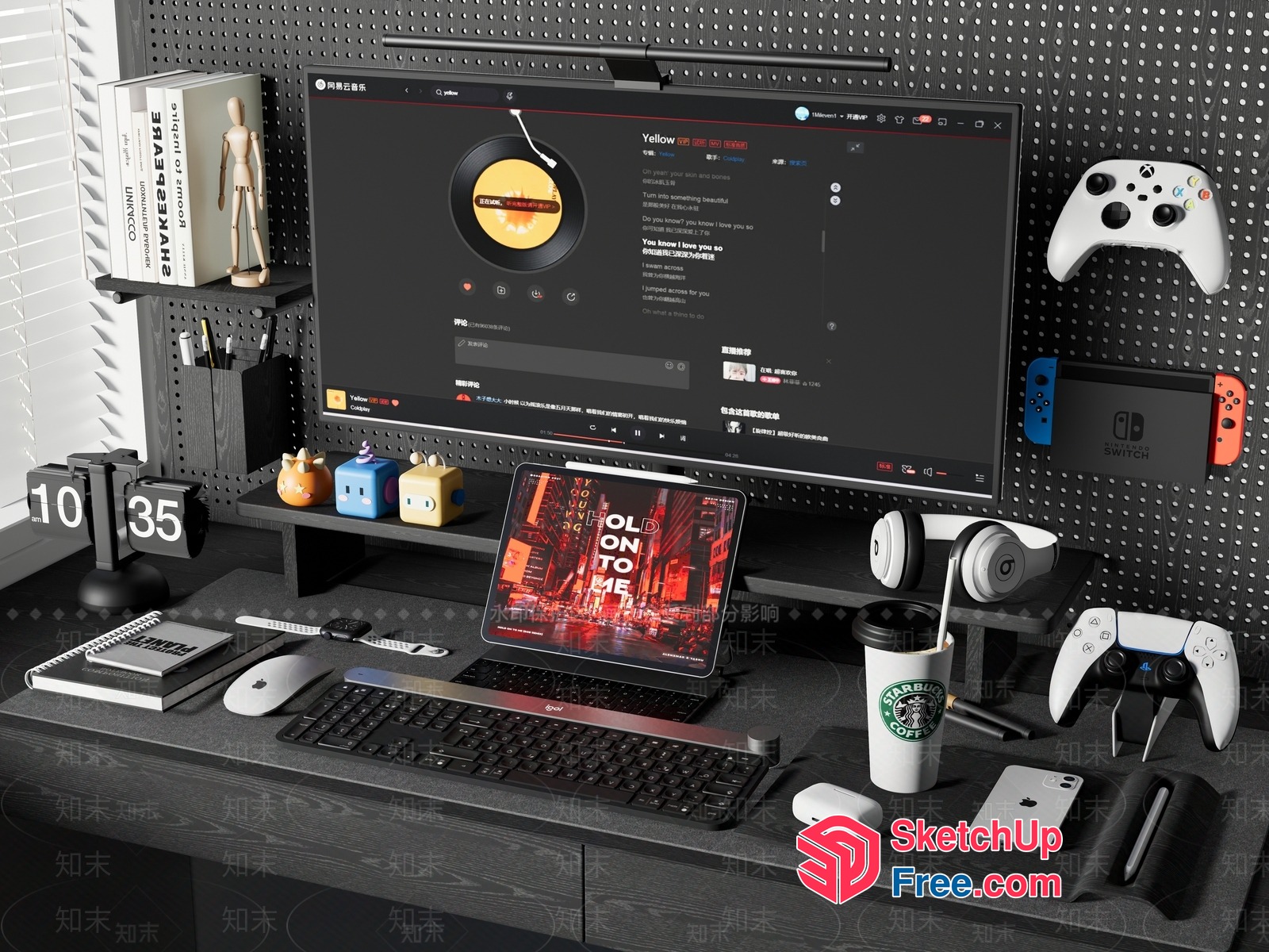 Modern Workspace With Integrated Entertainment And Productivity 3D SketchUp File