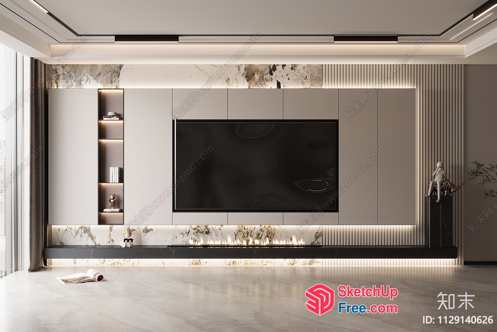 Modern Minimalist Living Room With Sleek Tv Wall 3D SketchUp File