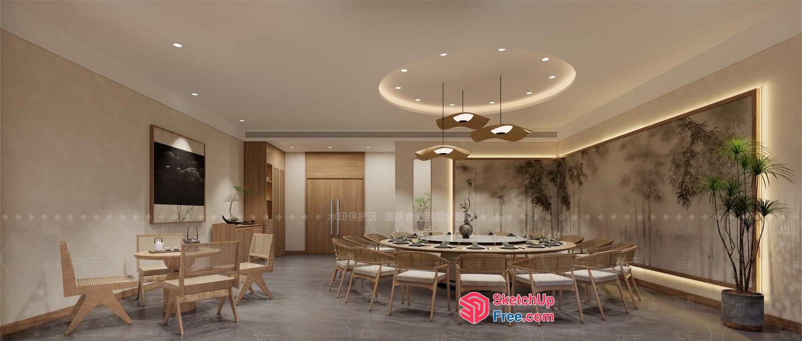 Elegant Dining Room With Large Table And Chairs 3D SketchUp File