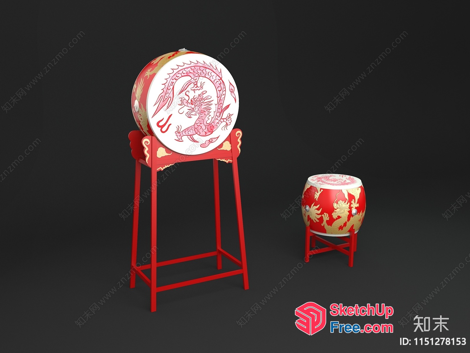 Chinese-Style Drum And Stand 3D SketchUp File