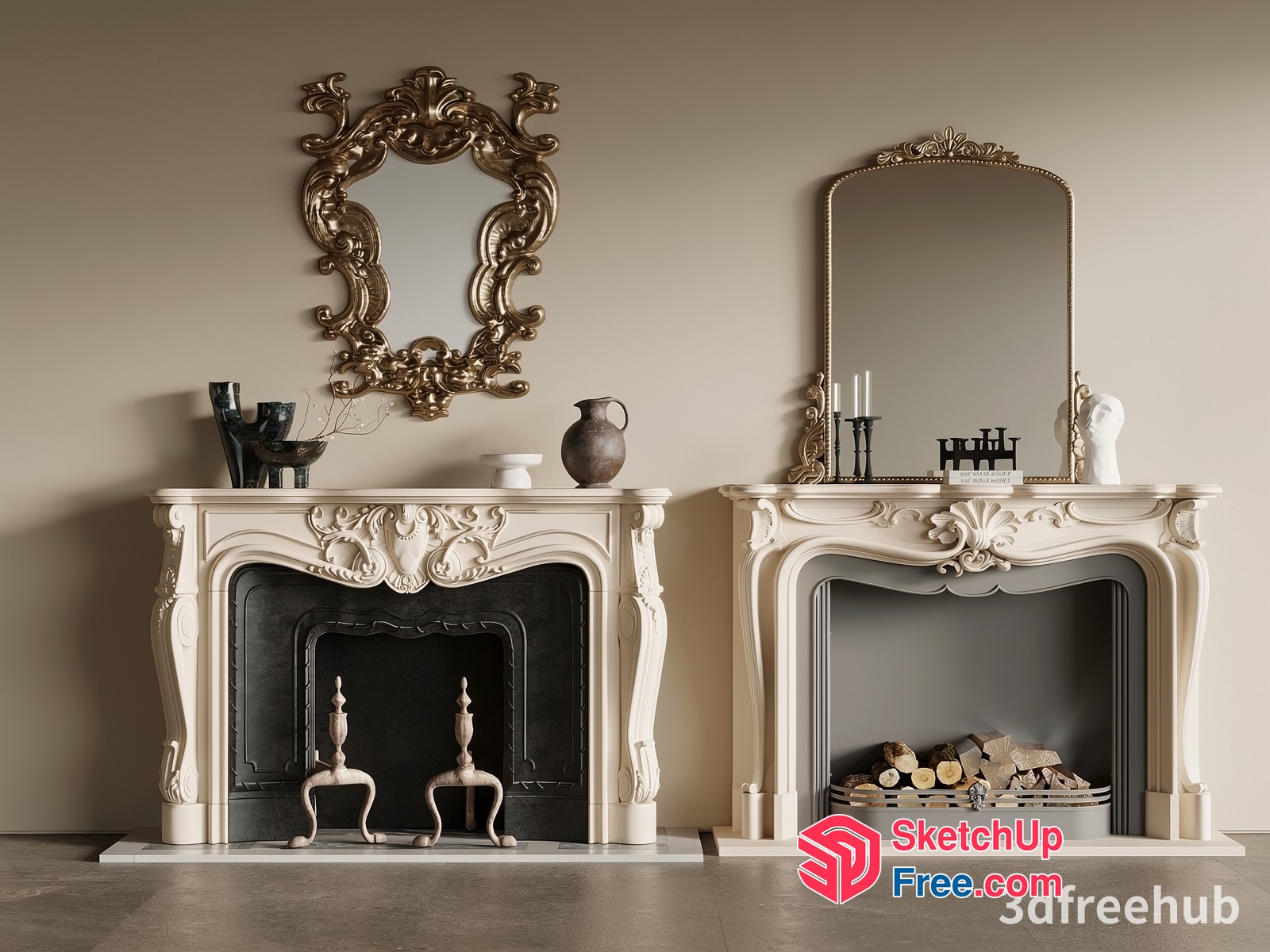 Ornate Fireplace Mantels And Decorations 3D SketchUp File