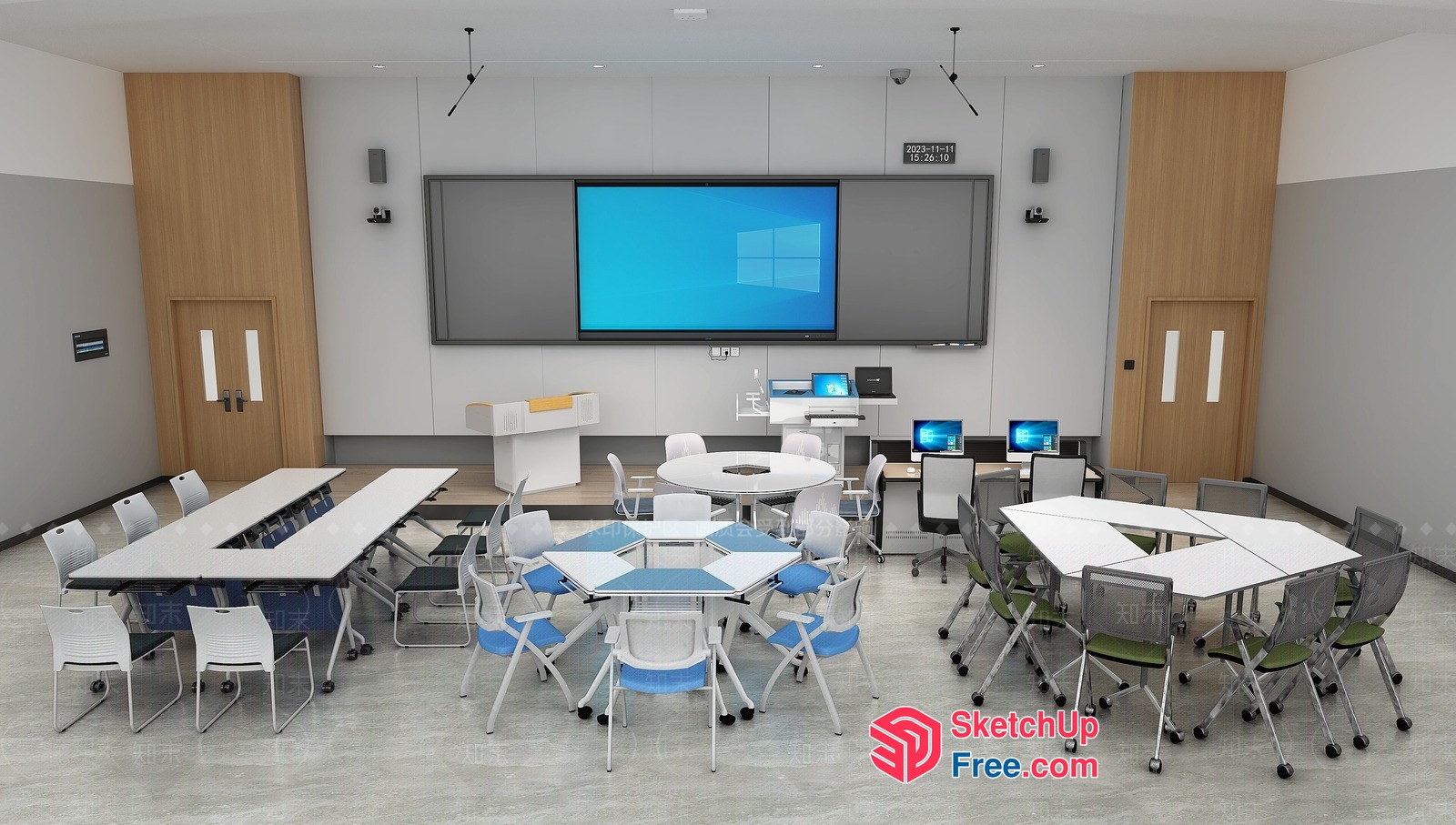 Modern Conference Room With Large Screen And Comfortable Seating 3D SketchUp File