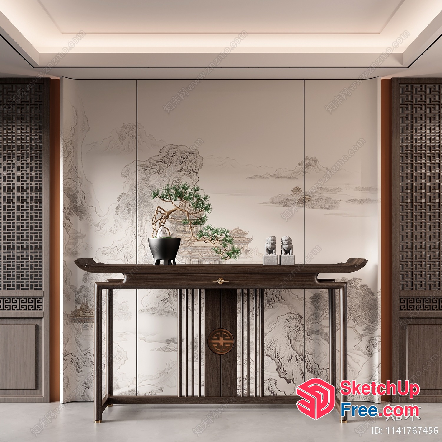 Asian-Inspired Living Room With Traditional Decor 3D SketchUp File