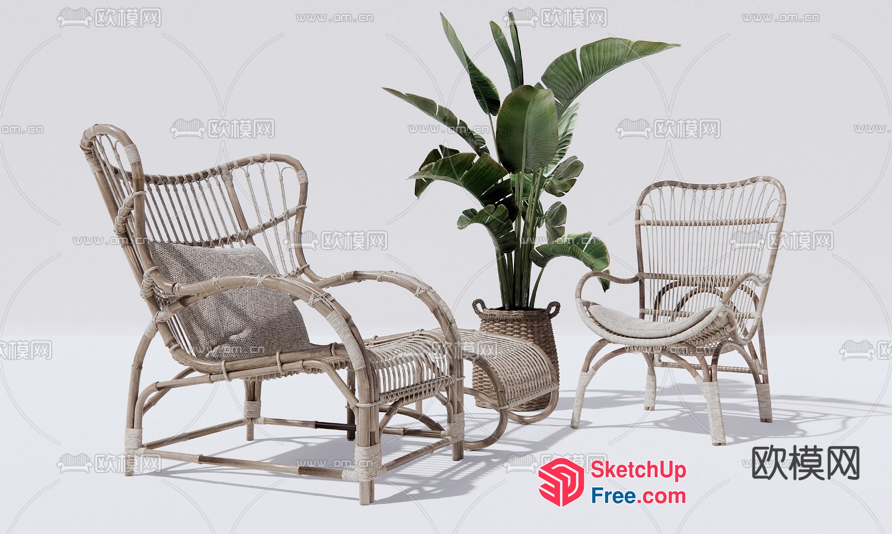 Rattan Furniture Set With Plant 3D SketchUp File
