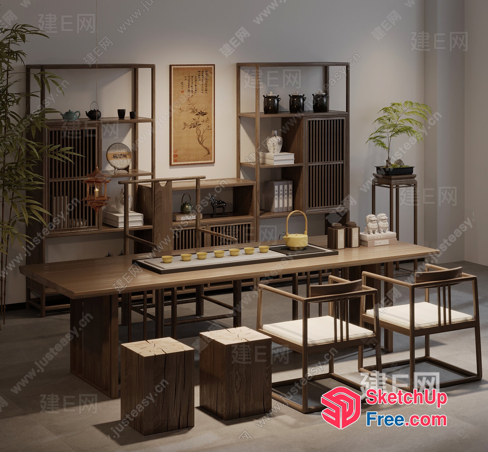 Elegant Traditional Japanese-Inspired Living Room 3D SketchUp File