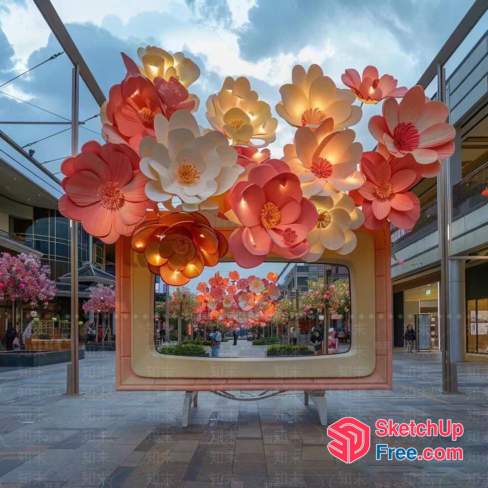 Large Floral Decorations Surrounding A Tv 3D SketchUp File