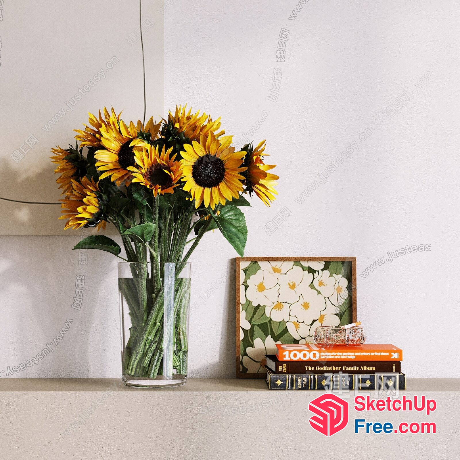 Sunflowers In Vase With Books And Picture 3D SketchUp File