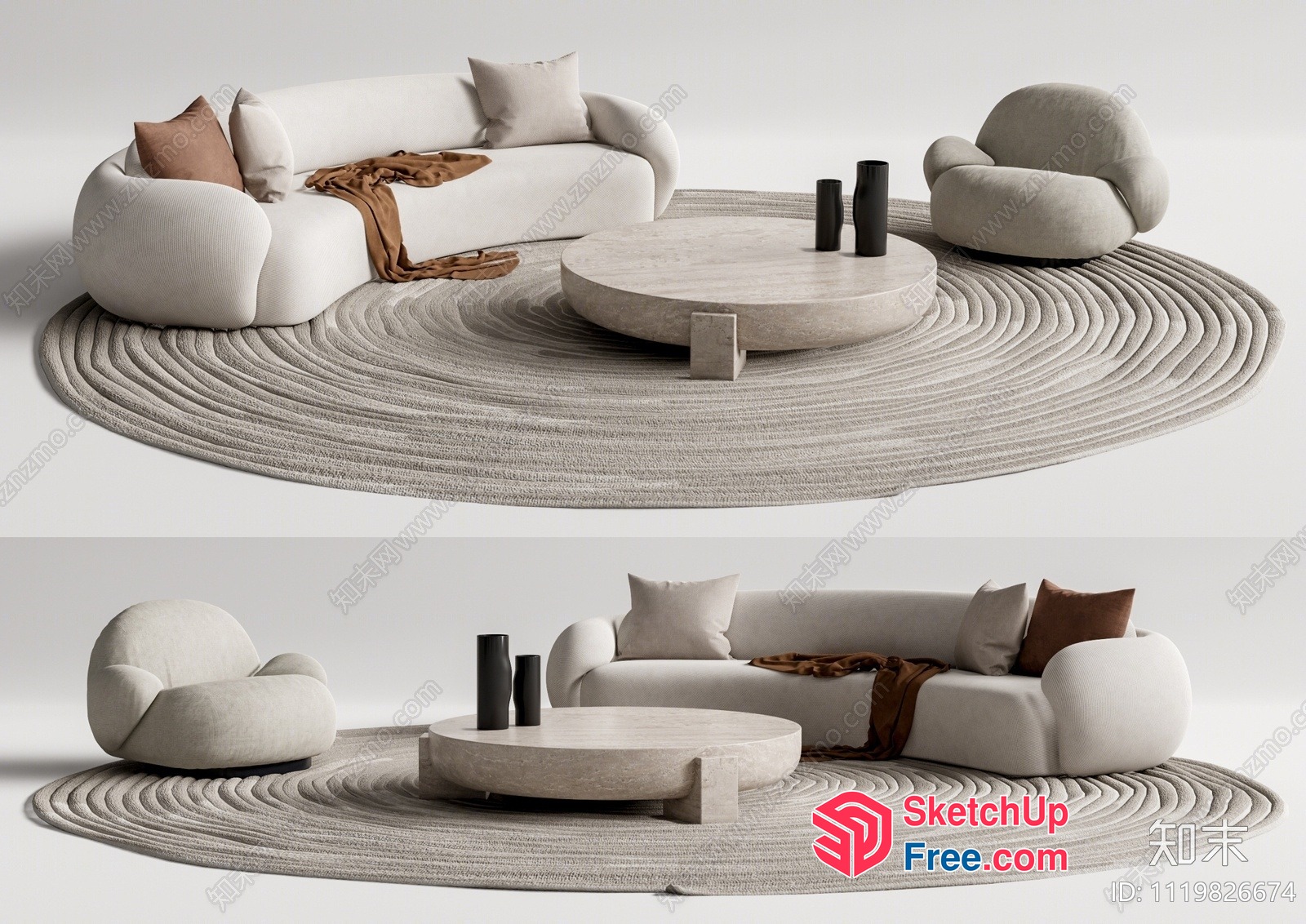 Elegant Modern Minimalist Living Room Furniture Set 3D SketchUp File