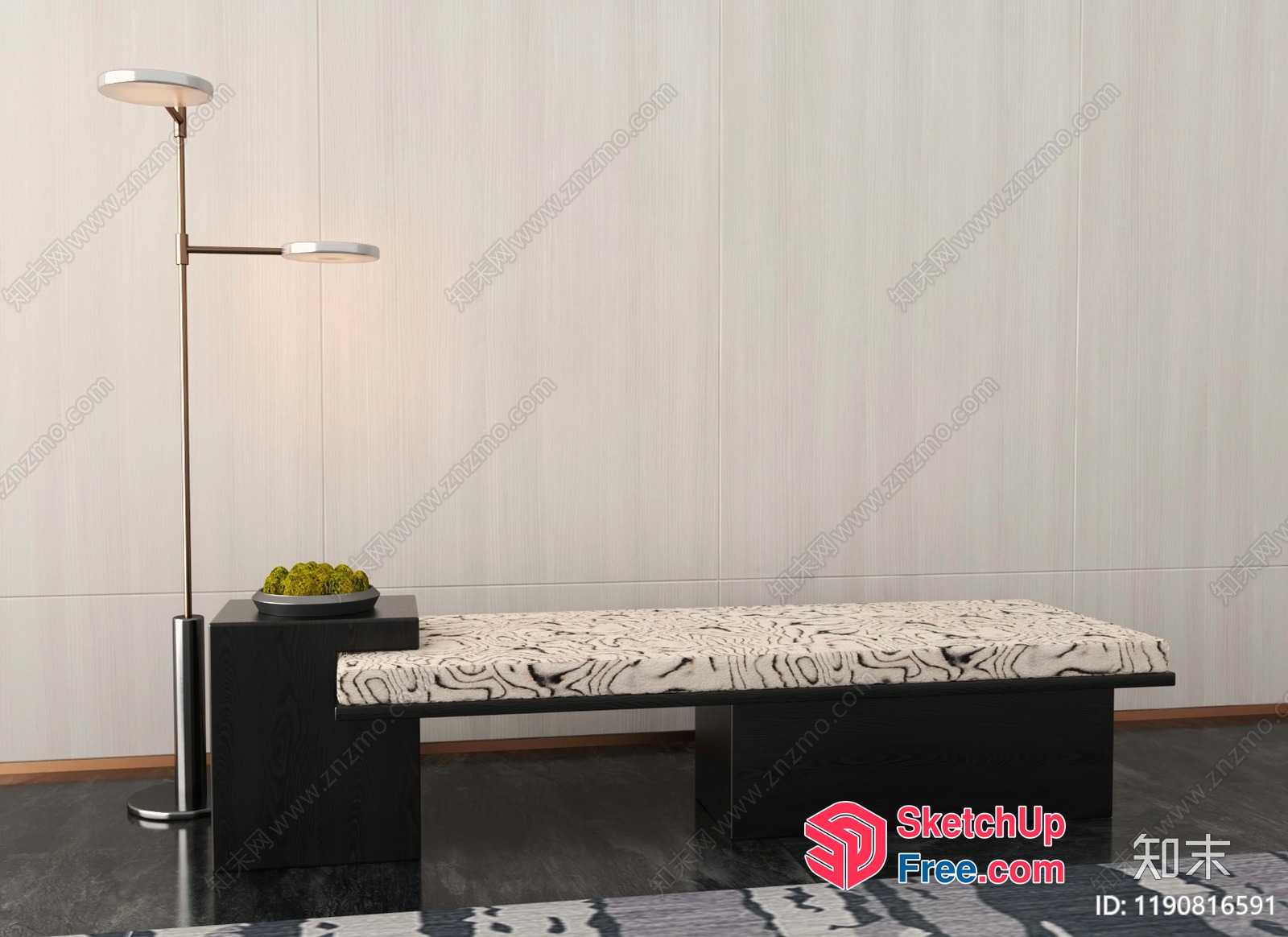 Modern Black And White Bench And Floor Lamp 3D SketchUp File