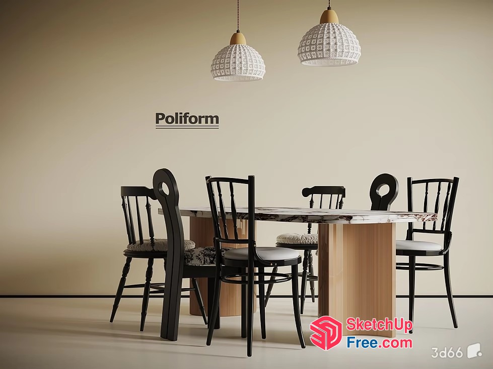 Modern Dining Room Furniture With Marble Tabletop 3D SketchUp File