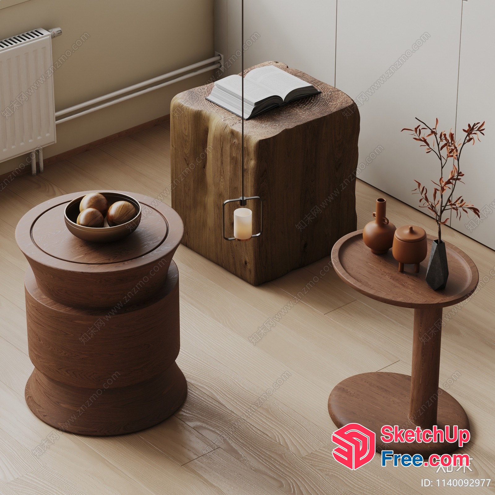 Simple Wooden Furniture Arrangement 3D SketchUp File