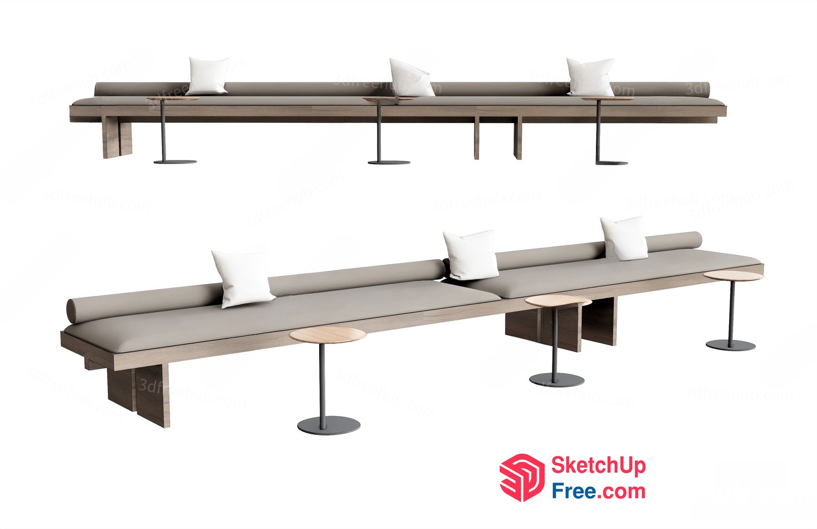 Long Seating Area With Pillows And Tables 3D SketchUp File