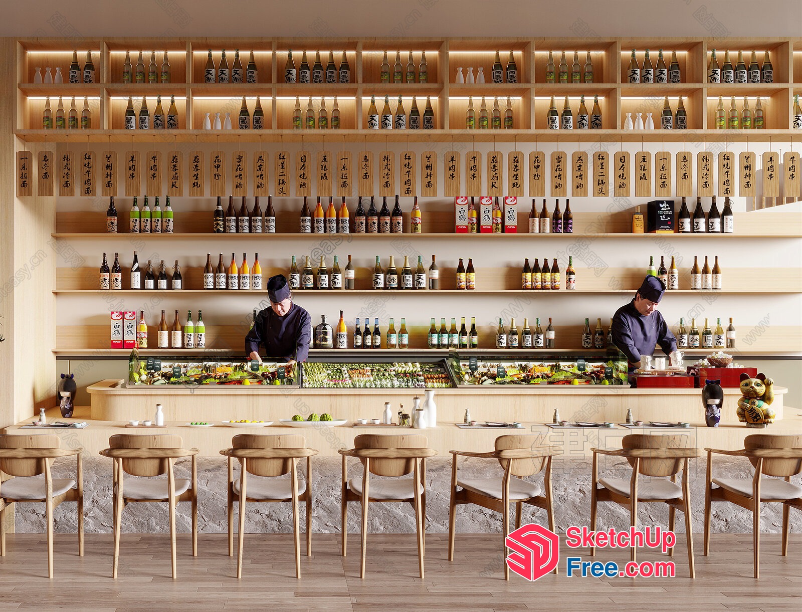 Elegant Japanese Restaurant Interior Design 3D SketchUp File