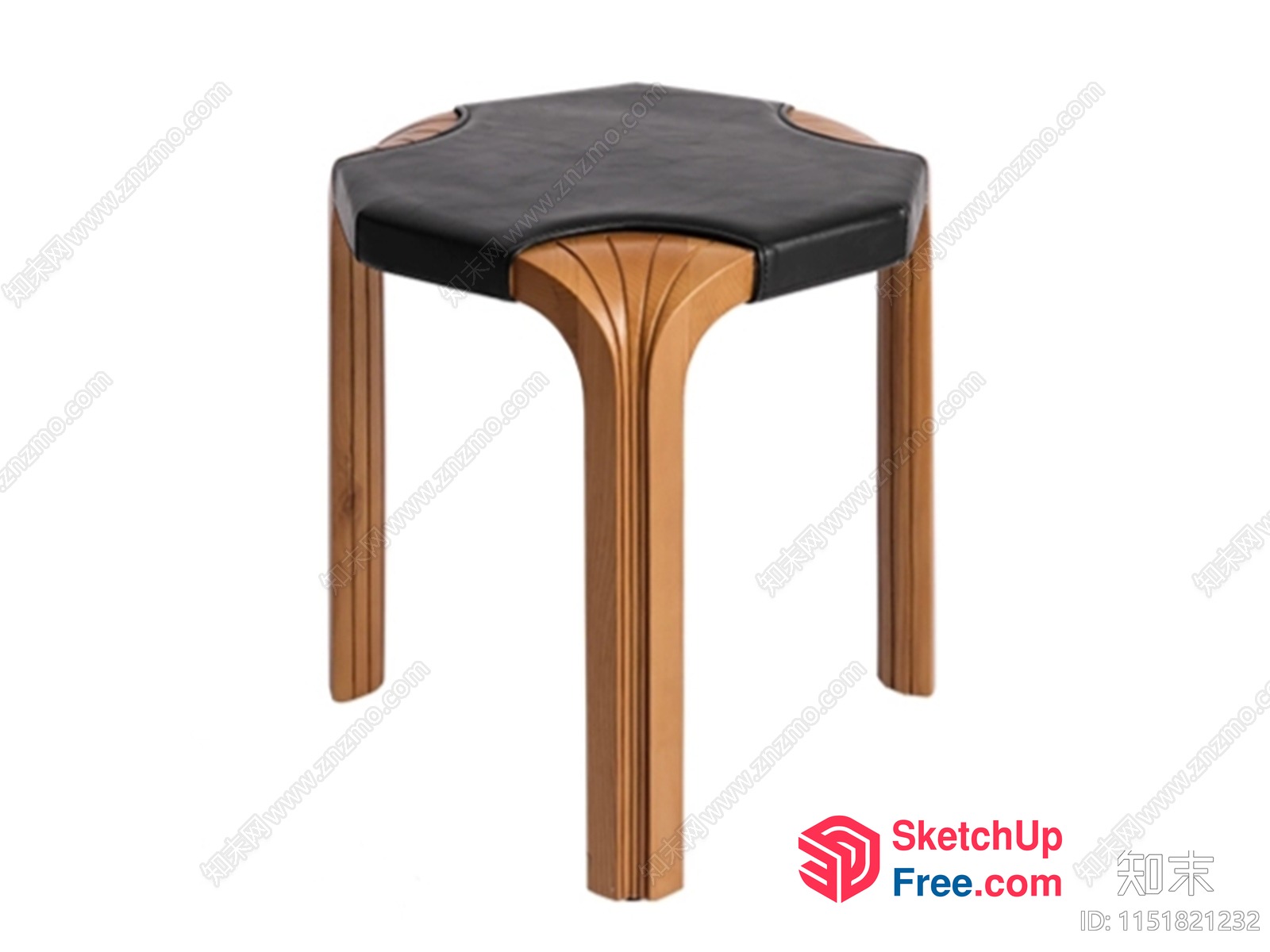 Stool With A Leather Seat And Wooden Legs 3D SketchUp File