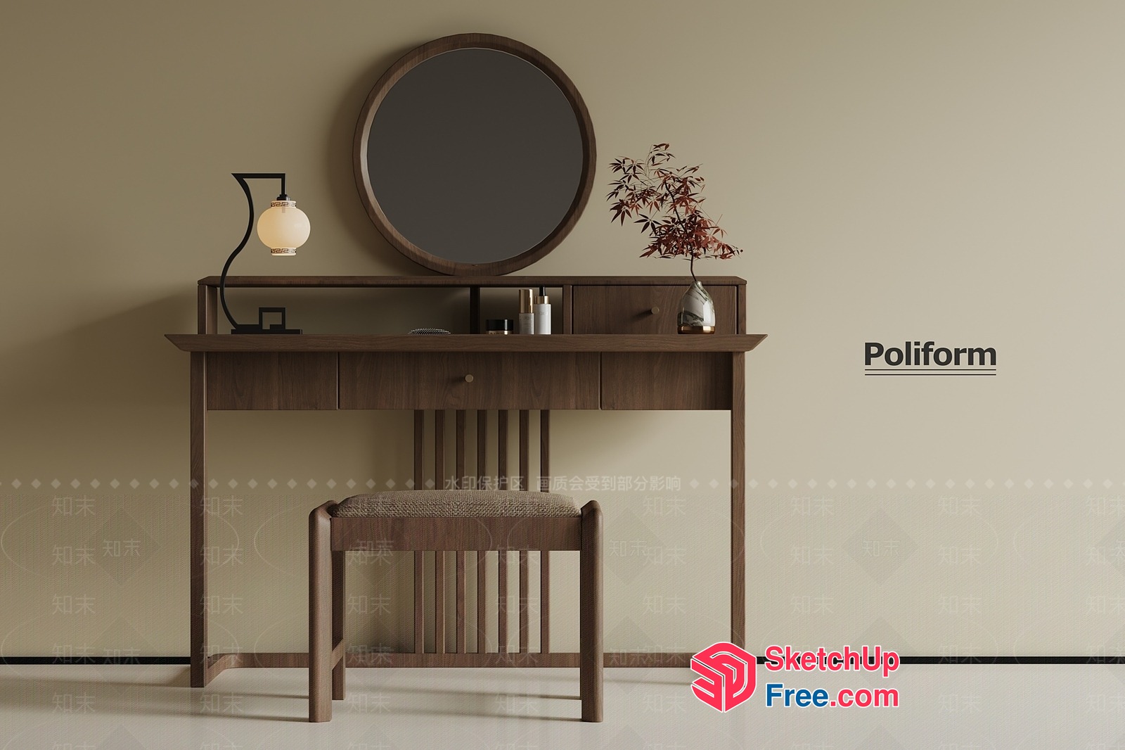 Elegant Modern Minimalist Japanese Style Dressing Table 3D SketchUp File