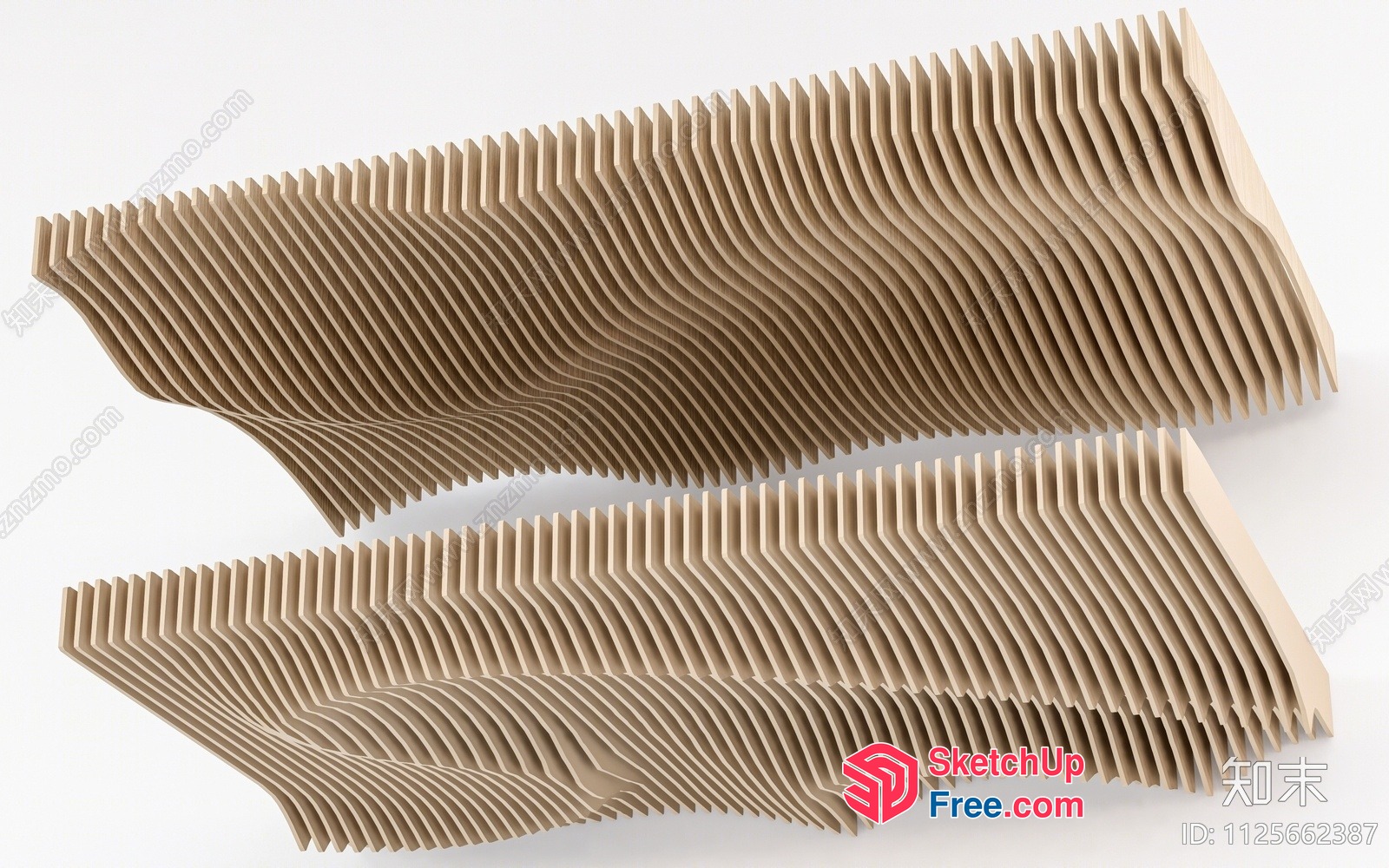 Artistic Wooden Carved Wave Design 3D SketchUp File