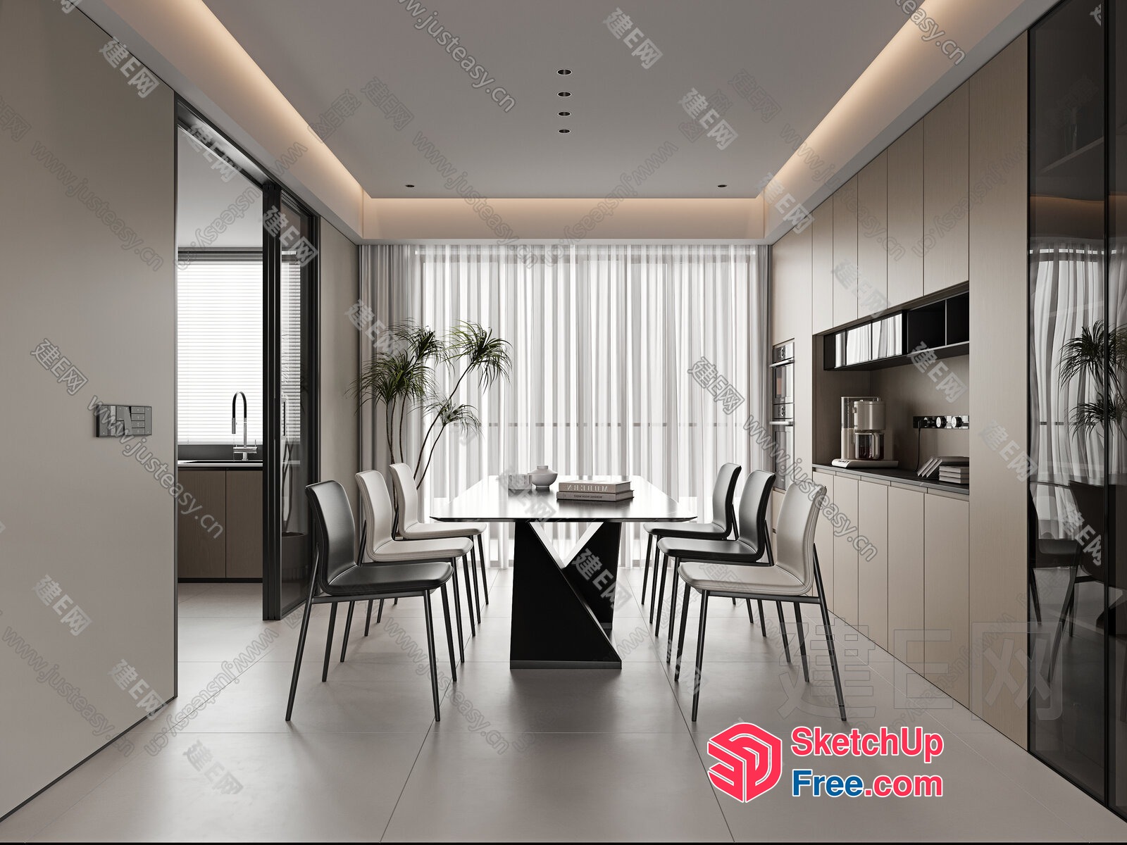 Modern Minimalist Dining Room With Sleek Furniture And Natural Lighting 3D SketchUp File