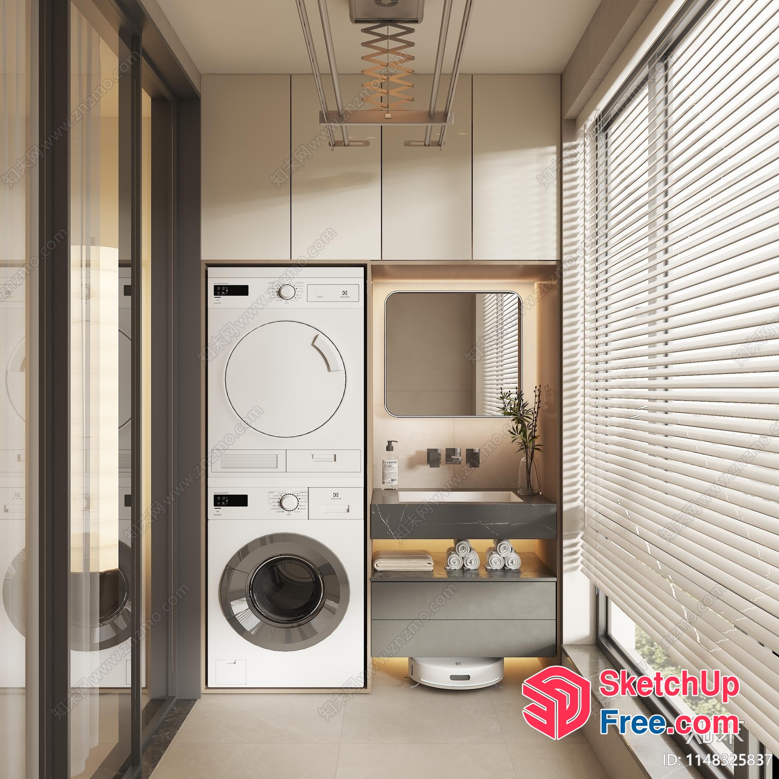 Modern Minimalist Laundry And Bathroom Area 3D SketchUp File