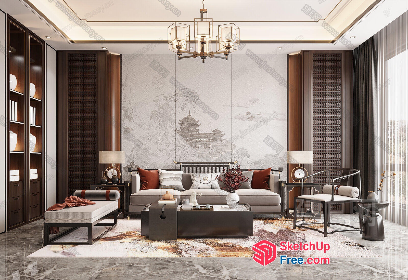 Modern Asian-Inspired Living Room Design 3D SketchUp File