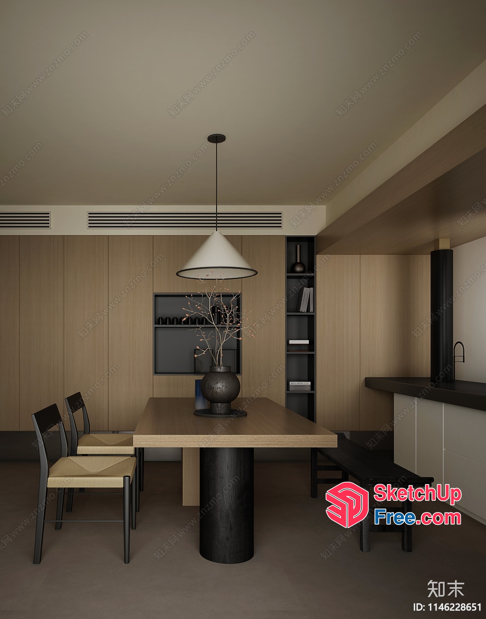 Modern Minimalist Dining Room With A Touch Of Wabi-Sabi Style 3D SketchUp File