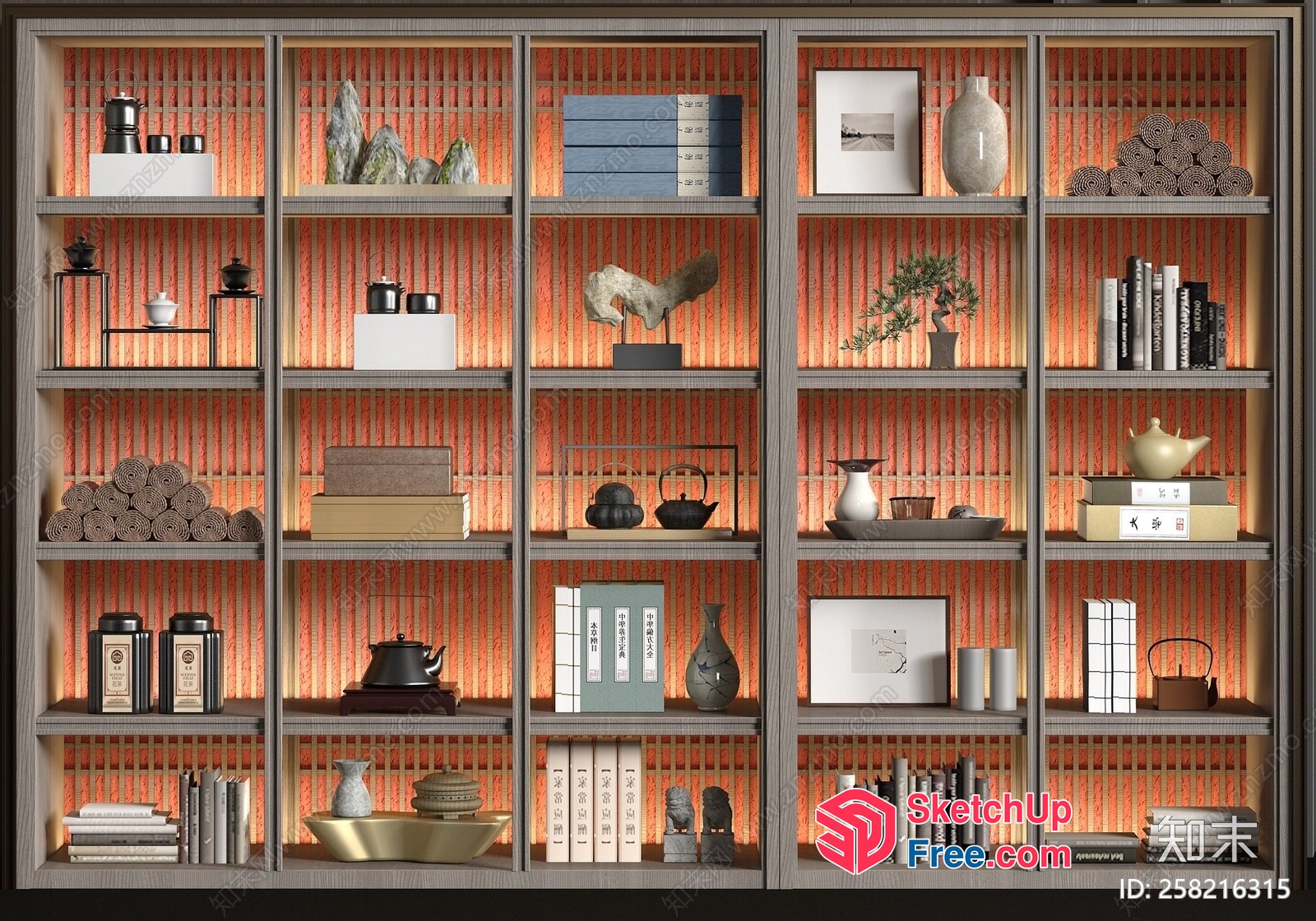 Bookcase With Various Decorations And Objects 3D SketchUp File