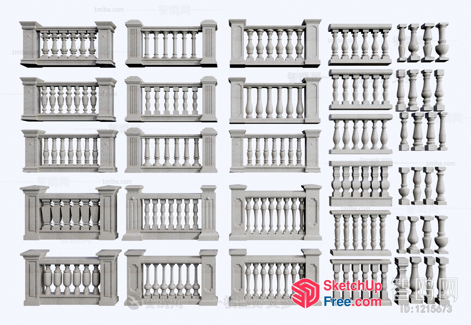 Ornate Stone Railing Collection 3D SketchUp File