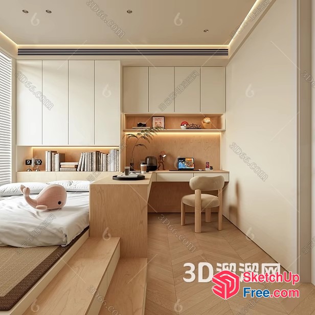 Minimalist Japanese Style Bedroom Interior 3D SketchUp File
