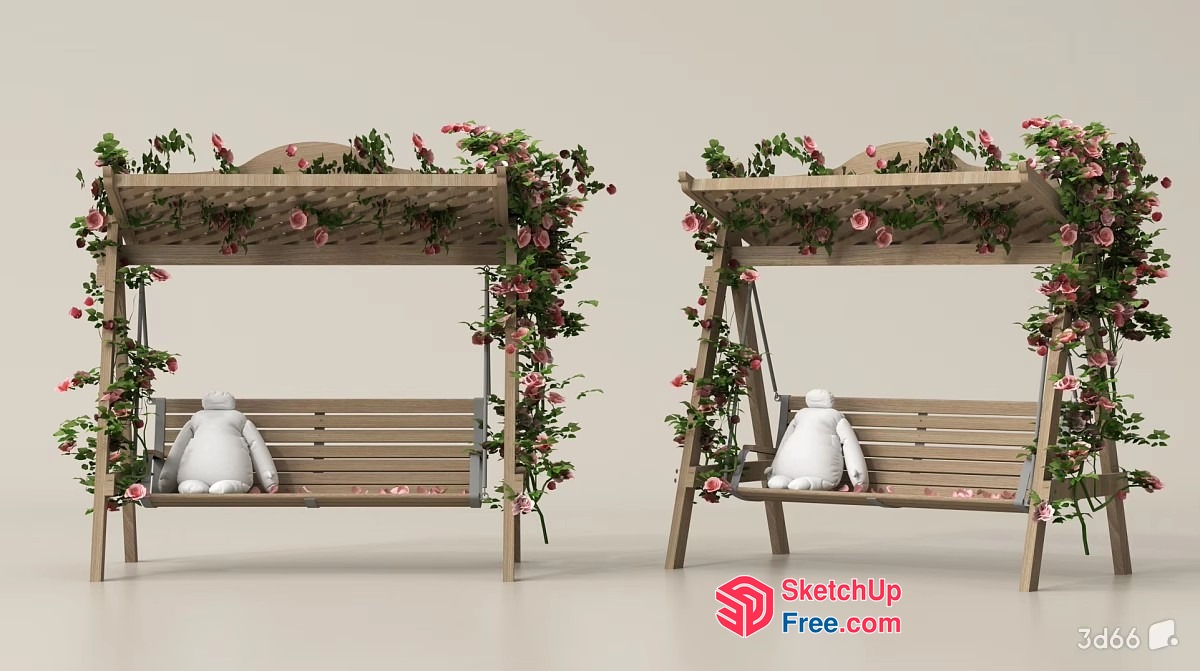 Floral Adorned Wooden Swing Seating Area 3D SketchUp File