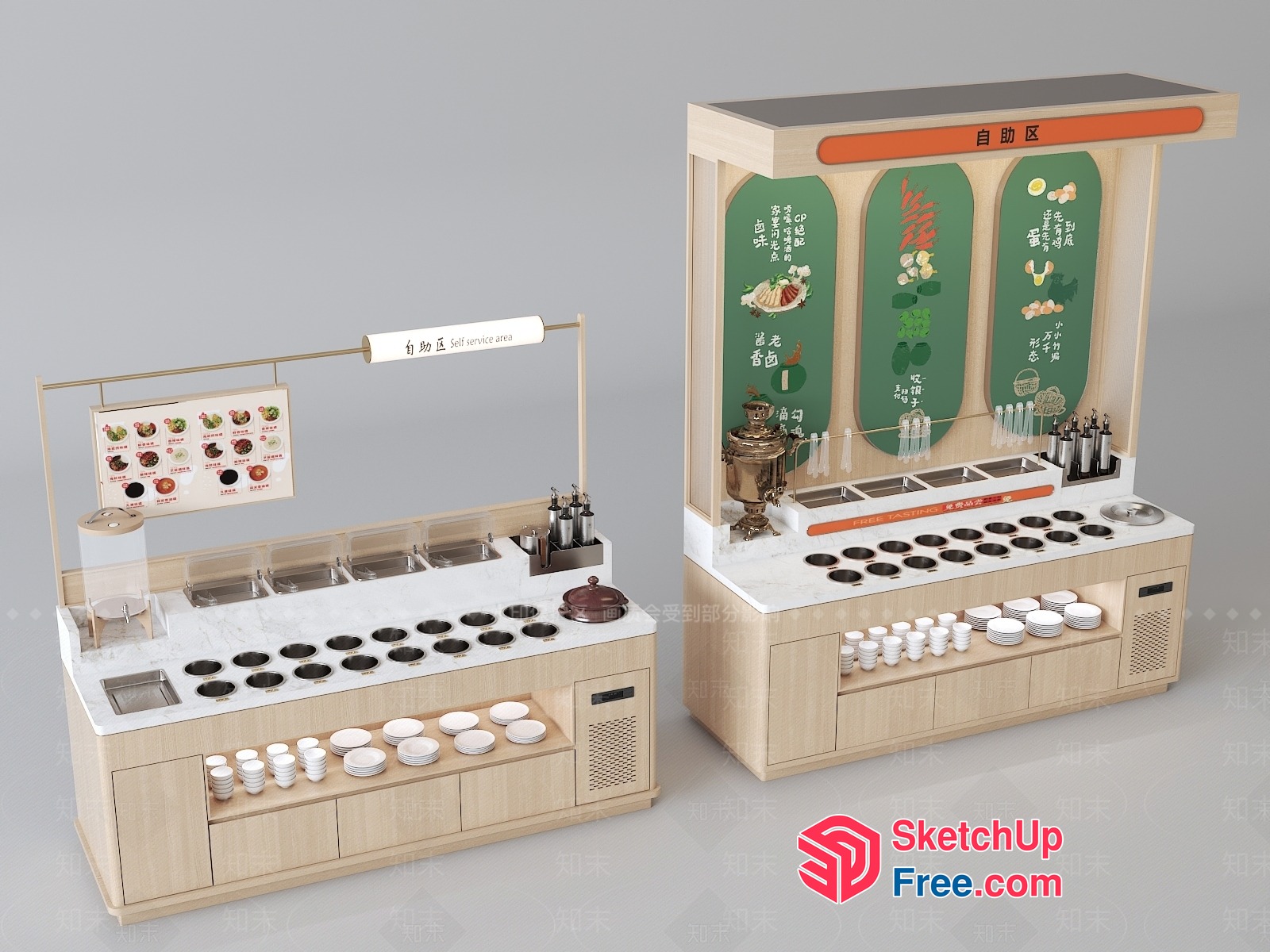 Chinese Food Stall With Menu Boards And Utensils 3D SketchUp File