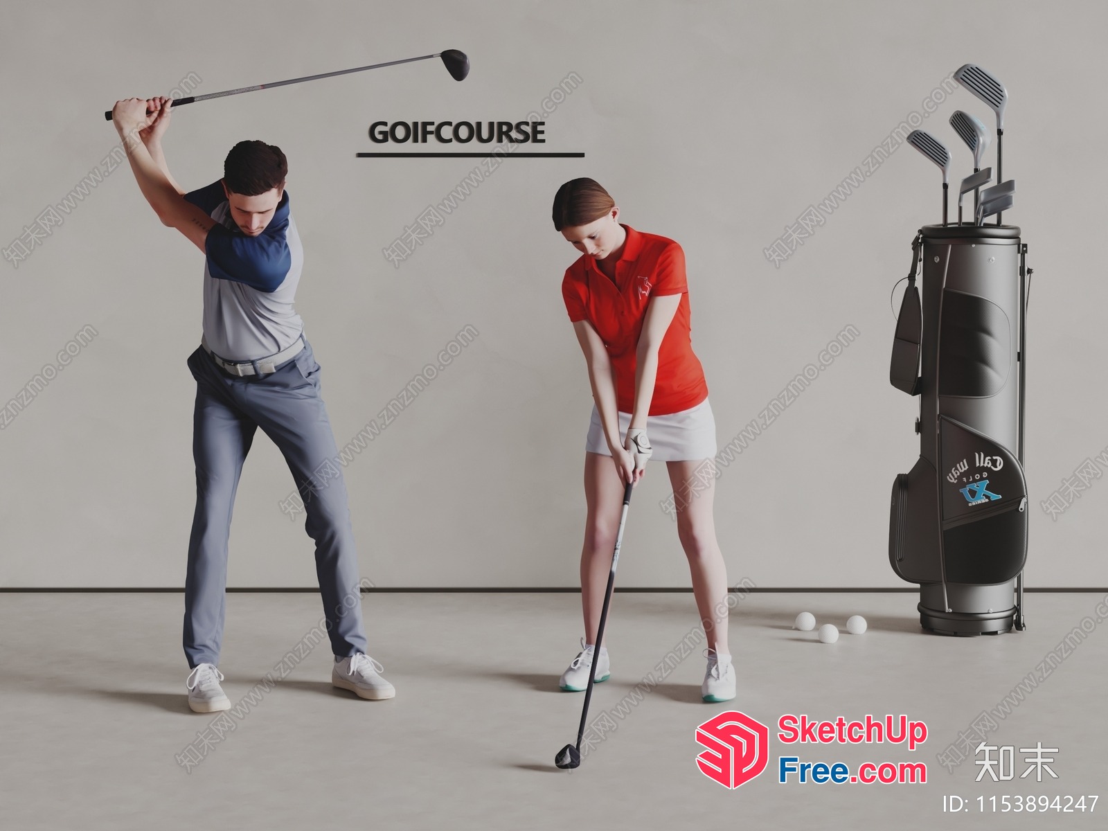 A Man And Woman Practicing Golf 3D SketchUp File