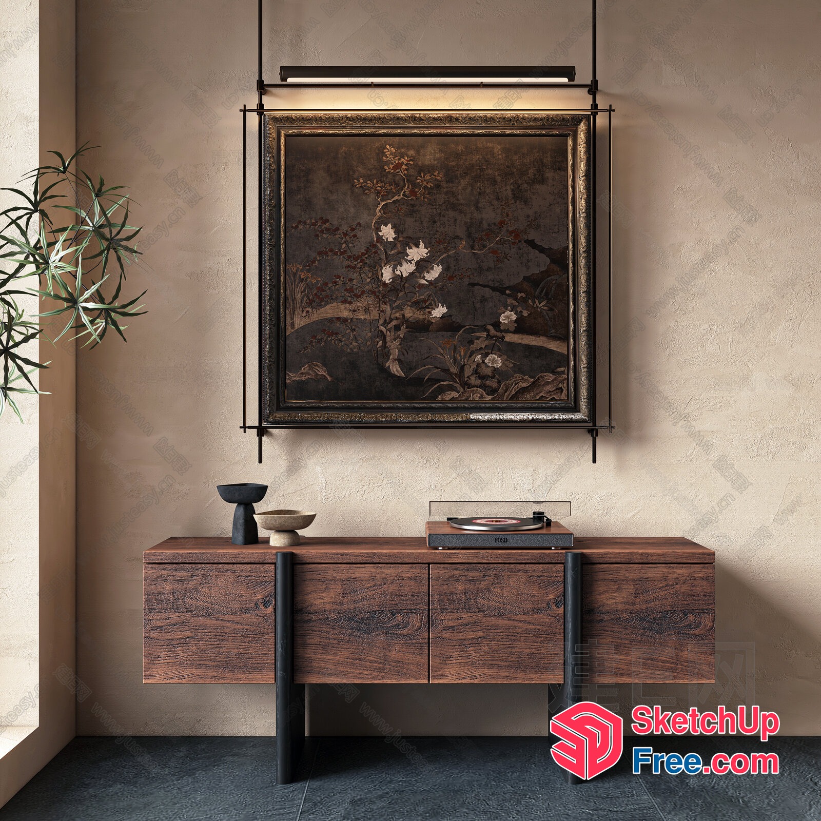 Elegant Dark Wood Sideboard With Minimalist Style 3D SketchUp File