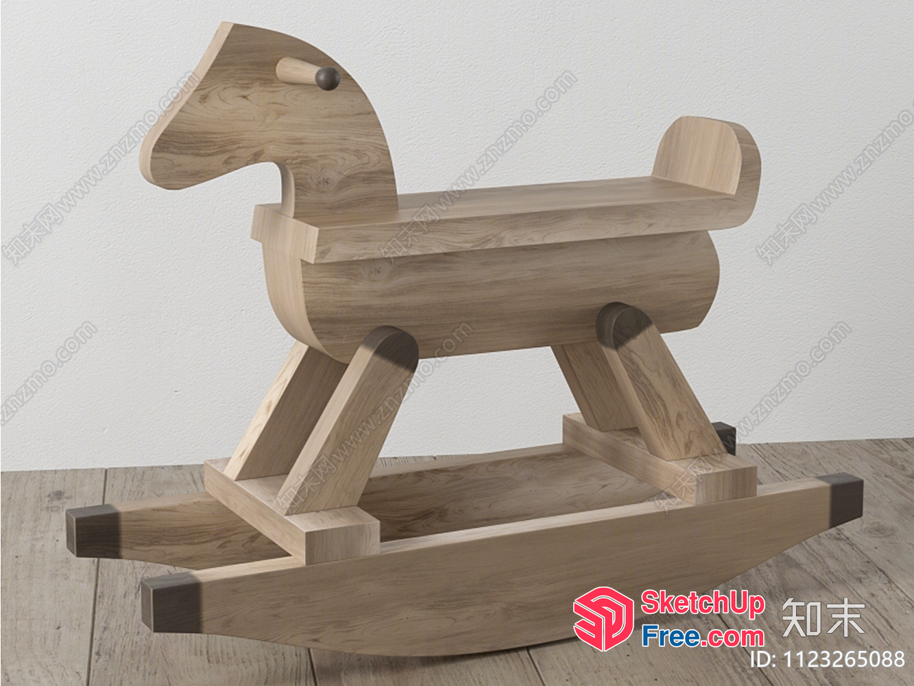 Wooden Rocking Horse With Elegant Design And Natural Finish 3D SketchUp File