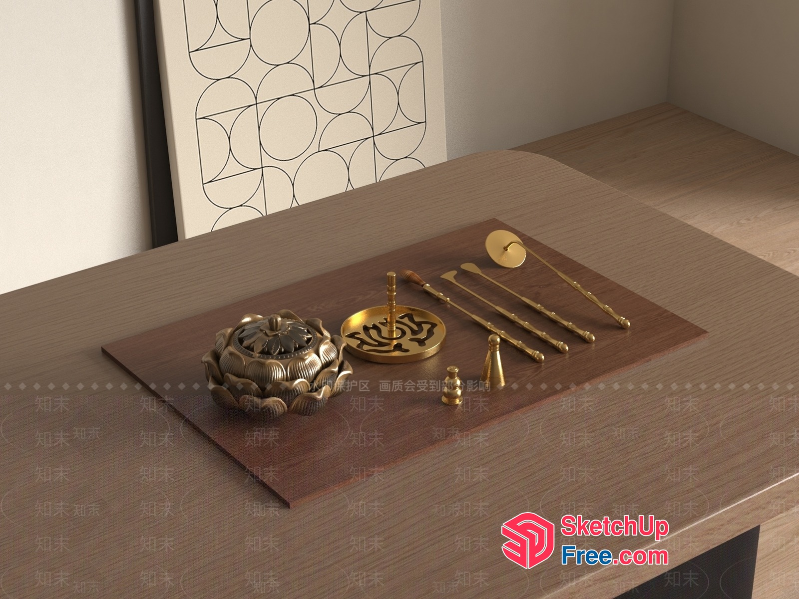 Decorative Asian-Inspired Tableware Set 3D SketchUp File