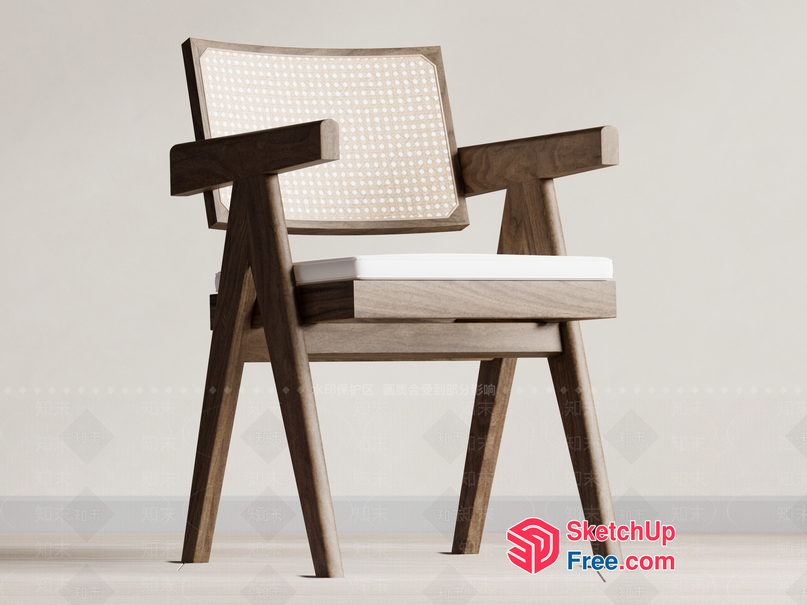 Minimalist Wooden Chair With White Cushion 3D SketchUp File