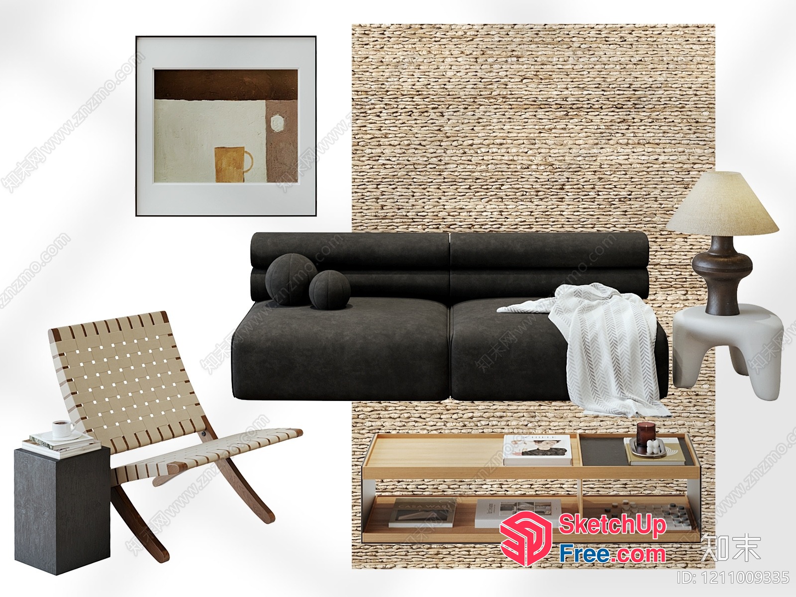 Modern Scandinavian-Inspired Living Room Furniture Set 3D SketchUp File