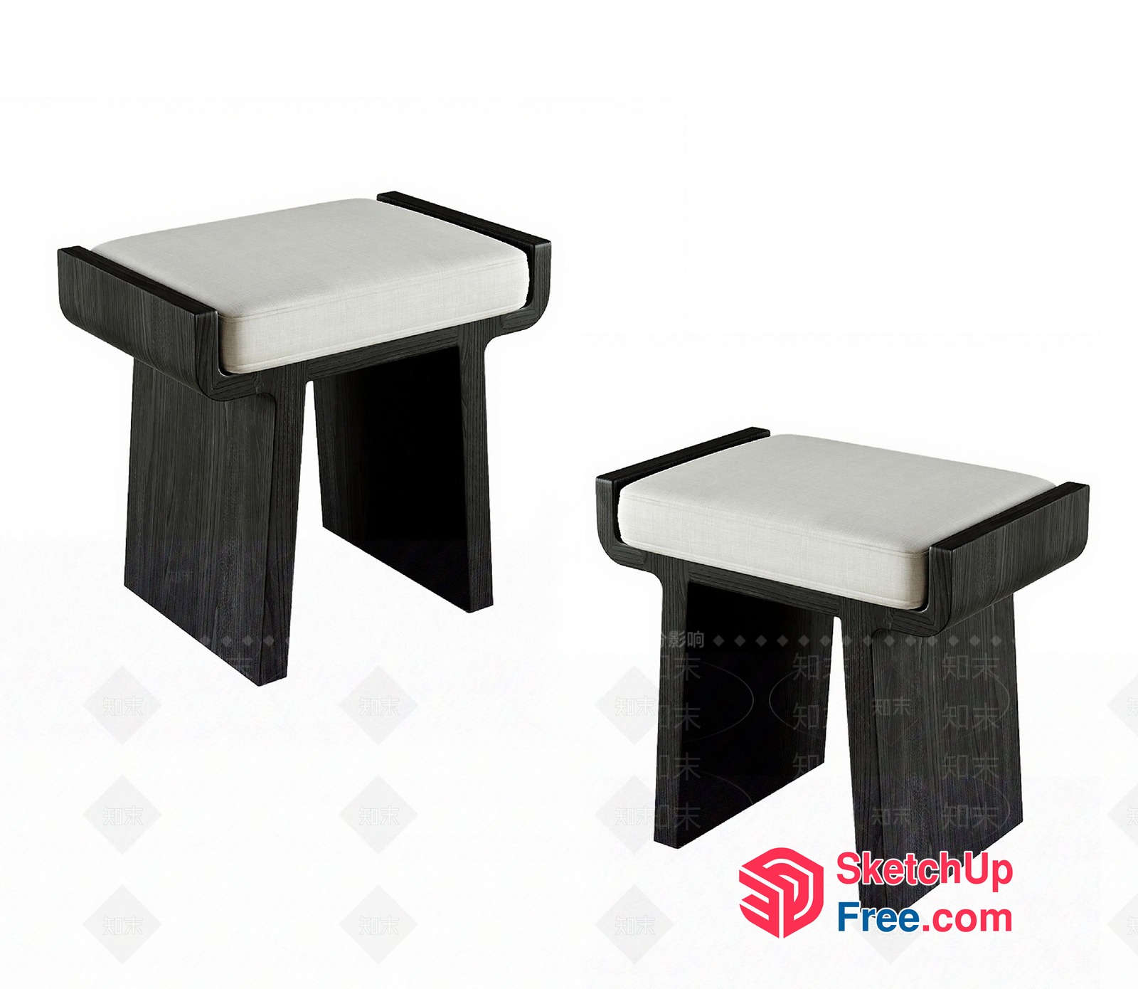 Modern Black Wooden Stools With White Cushions 3D SketchUp File