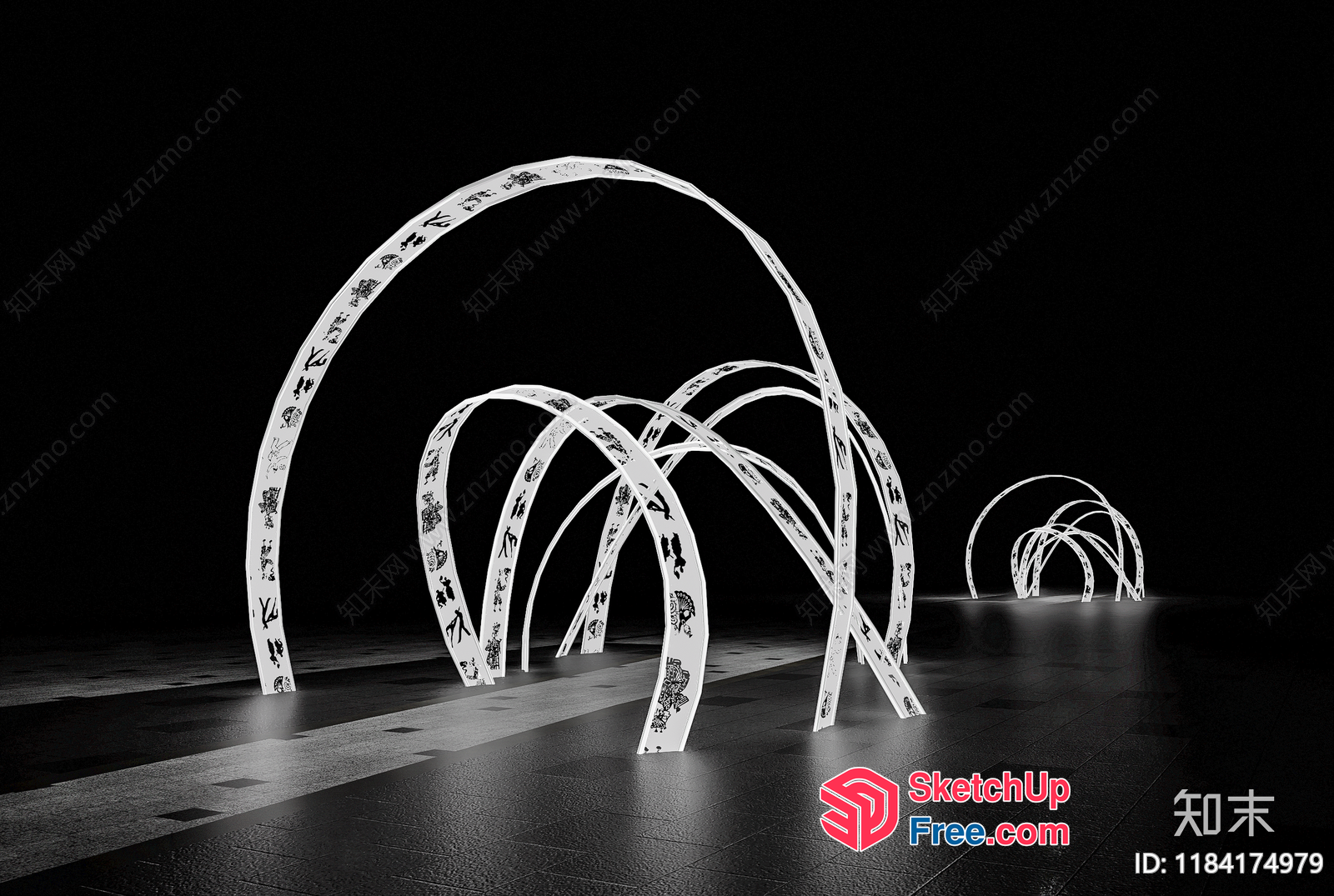 White Arches In A Dark Room 3D SketchUp File